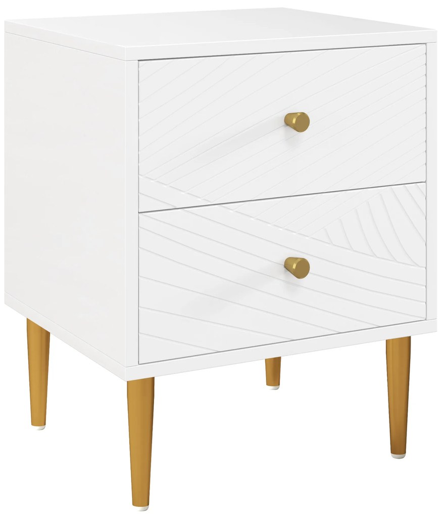 HOMCOM Noptiera masa de noapte cu 2 sertare manere, picioare din otel pentru dormitor living 40 x 35 x 50 cm alb | Aosom Romania