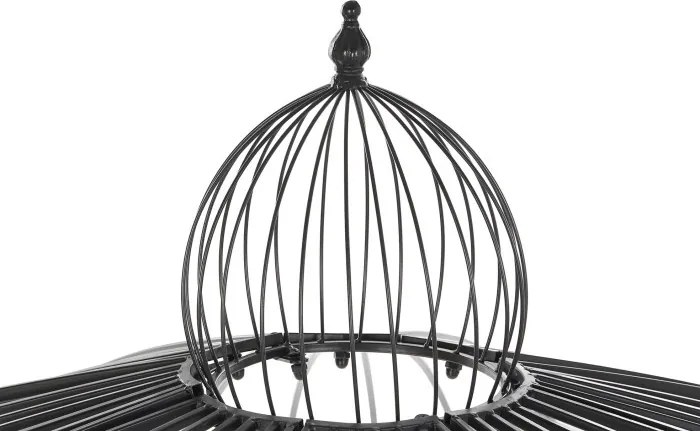 Pergolă din metal pentru grădină, negru, formă hexagonală cu acoperiș bombat și panouri cu grilaj, finisaj vopsit, 332 x 304 x 304 cm, „Camille”