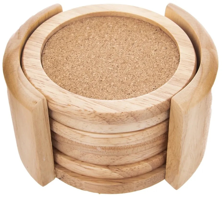 Coasters în culoare naturală cu suport 6 buc. din lemn – Orion