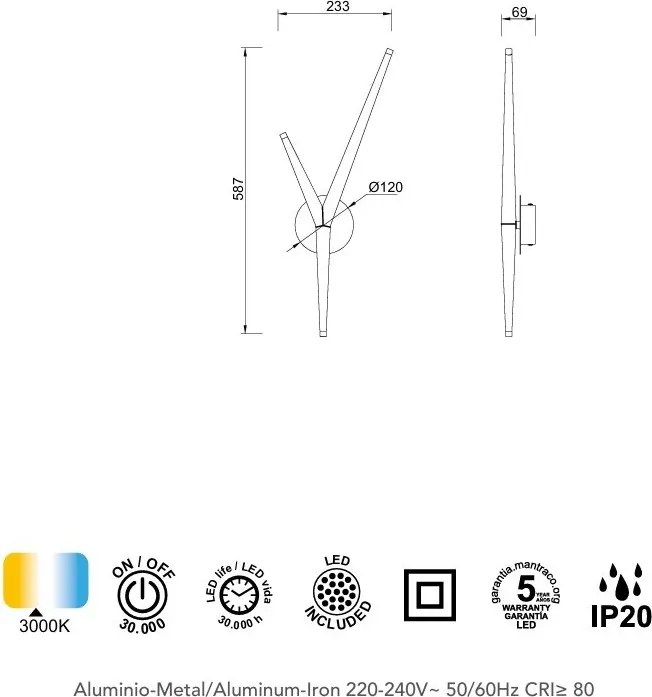 Aplica de perete minimalista LED Arrecife auriu