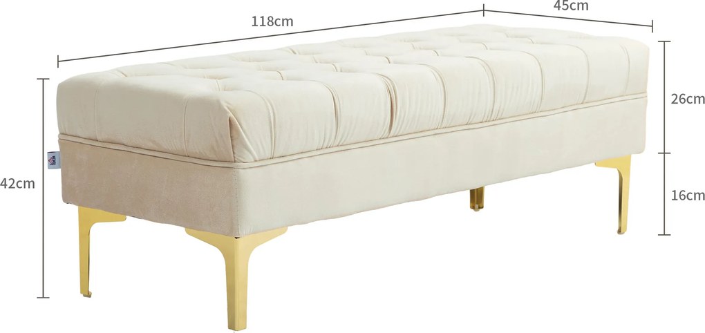HOMCOM Bancă cu Husă Capitonată, Bancă Tapițată din Catifea cu Picioare Metalice, 118x45x42 cm, Bej | Aosom Romania