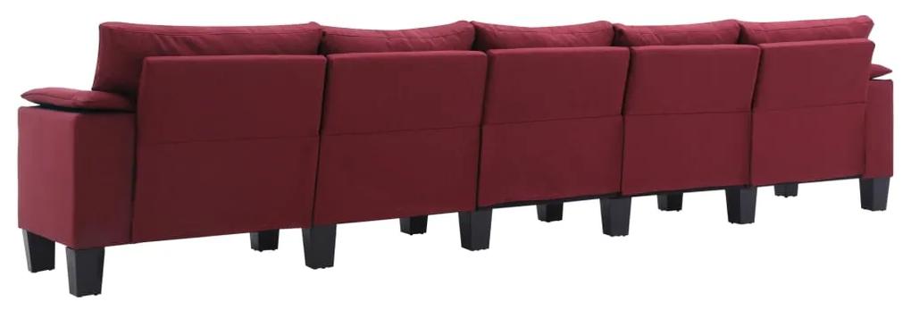 Canapea cu 5 locuri, rosu vin, material textil Bordo, cu 5 locuri