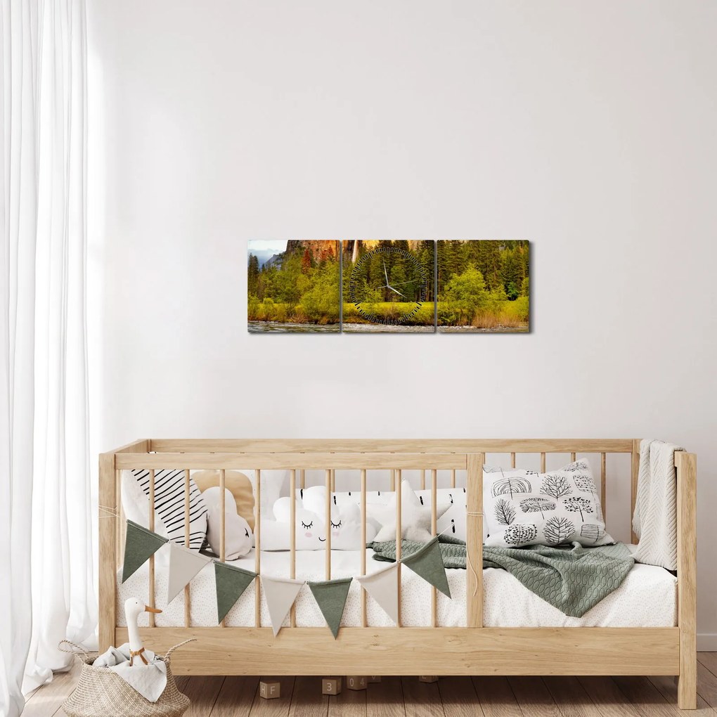 Tablou - Stânci lăngă lac (cu ceas) (90x30 cm)