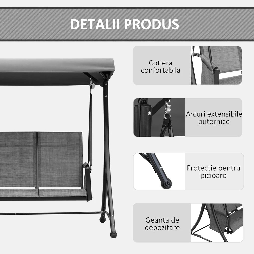 Outsunny Balansoar de Gradina cu 3 locuri Acoperis si Buzunare de depozitare | Aosom Romania
