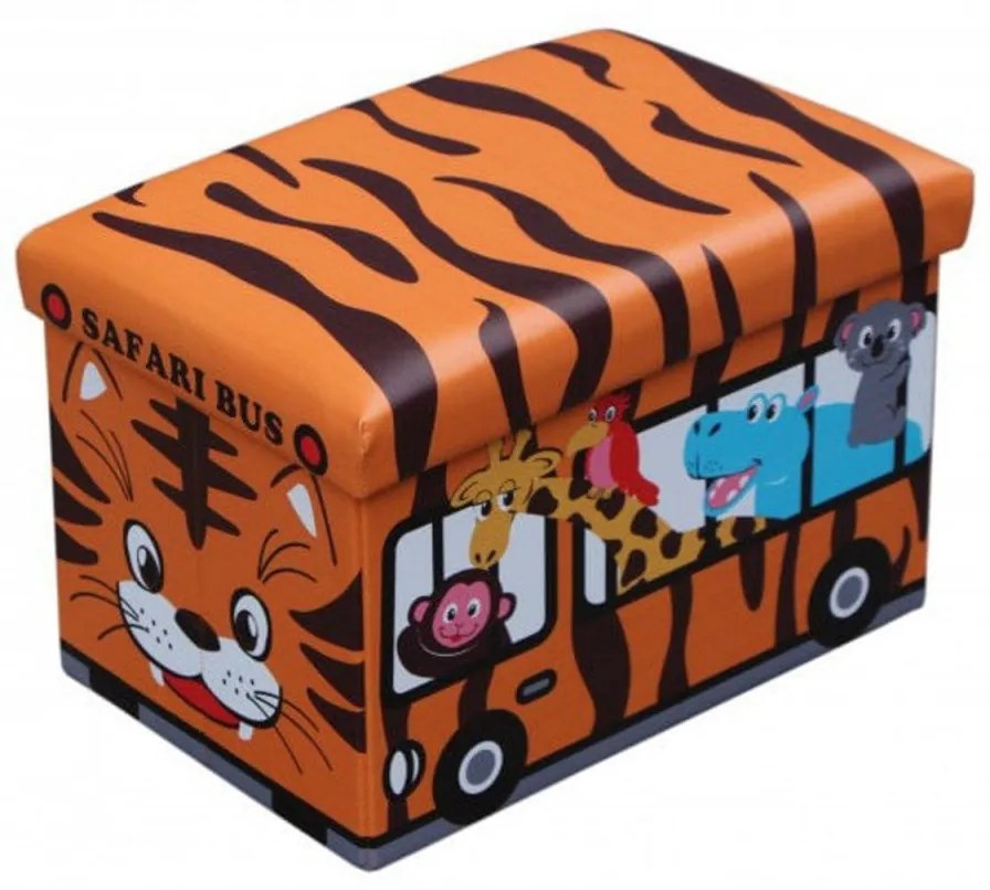 Cutie de depozitare NOVOKIDS™ Toy Box, functie taburet copii, sezut tapitat, dimensiuni 48X32X32 cm, Masinuta de pompieri rosu