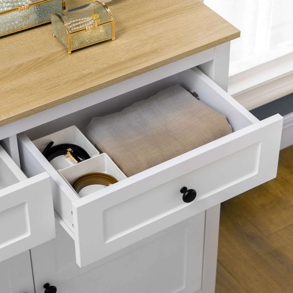 HOMCOM Comodă mobilier de depozitare cu 2 uși și raft reglabil în înălțime 2 sertare 100 x 40 x 85 cm alb și aspect lemn | Aosom Romania