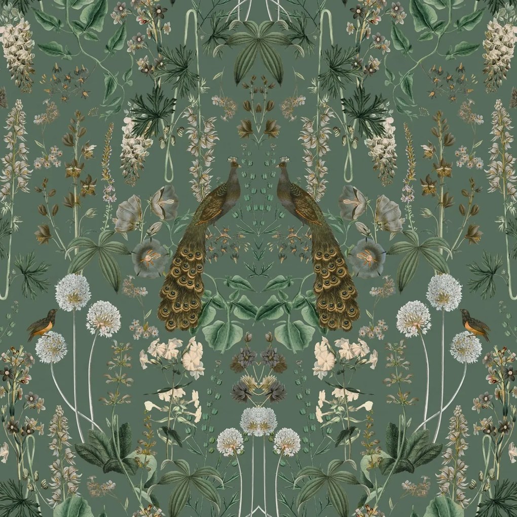 Fototapet, Peacock Garden, Green, Rebel Walls