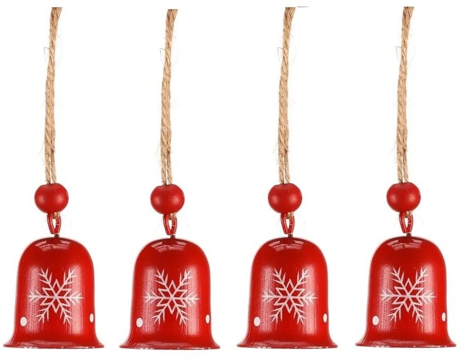 Set de clopoței de Crăciun, 4 bucăți, roșu, metal