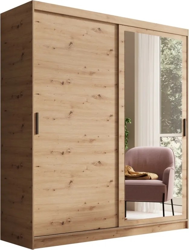 Dulap cu usi glisante si oglinda, 180x60x205 cm, Hailey 180, ADRK Furniture (Culoare: Negru / Negru)