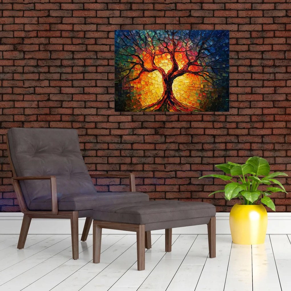 Tablou pe sticlă - Arborele vieții în mozaic (70x50 cm)