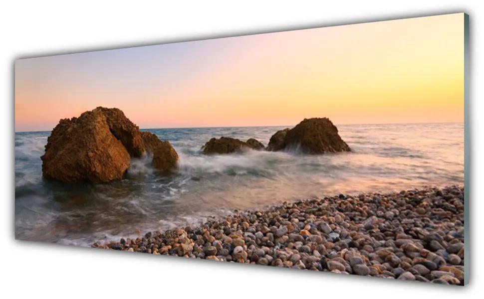 Tablou pe sticla Rock pietre Marea Peisaj Maro Gri Albastru