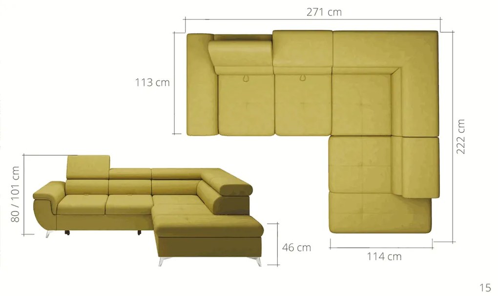 Coltar living extensibil Monk L pe dreapta – L271 x l222 x h101 cm