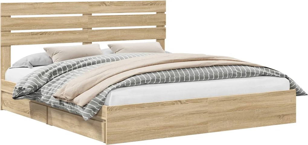 vidaXL Pat cu storage Stejar Sonoma 180 x 200 cm Lemn compozit