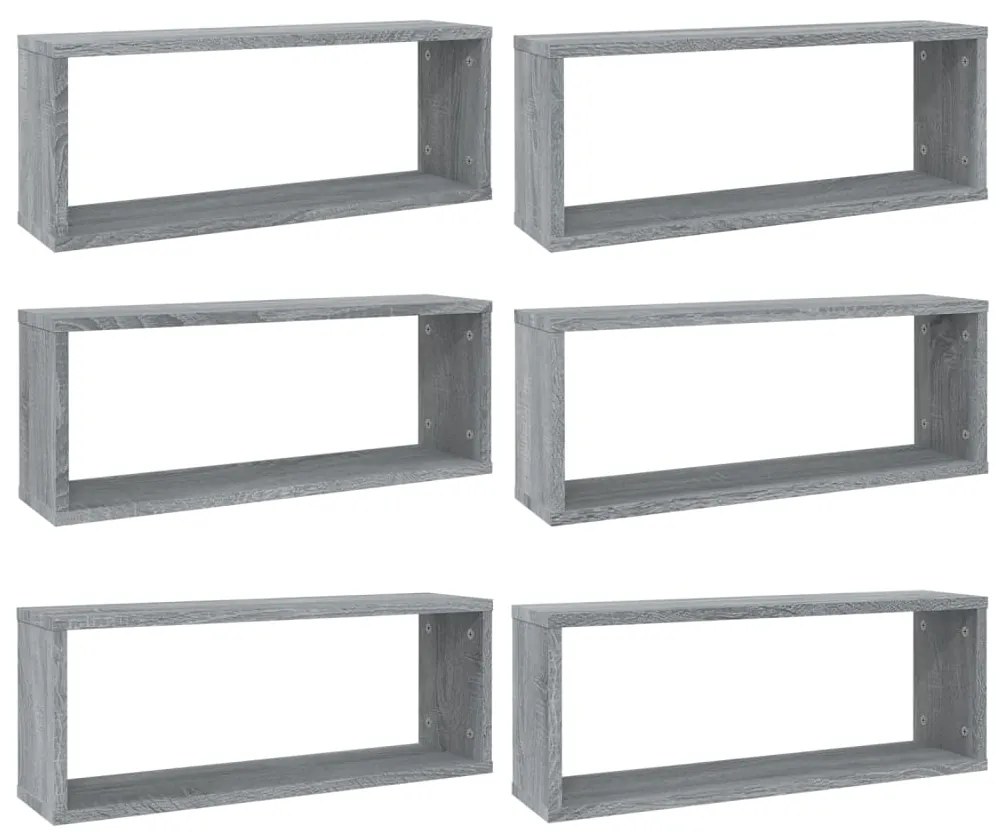 vidaXL Rafturi de perete cub, 6 buc., gri sonoma, 60x15x23 cm, lemn