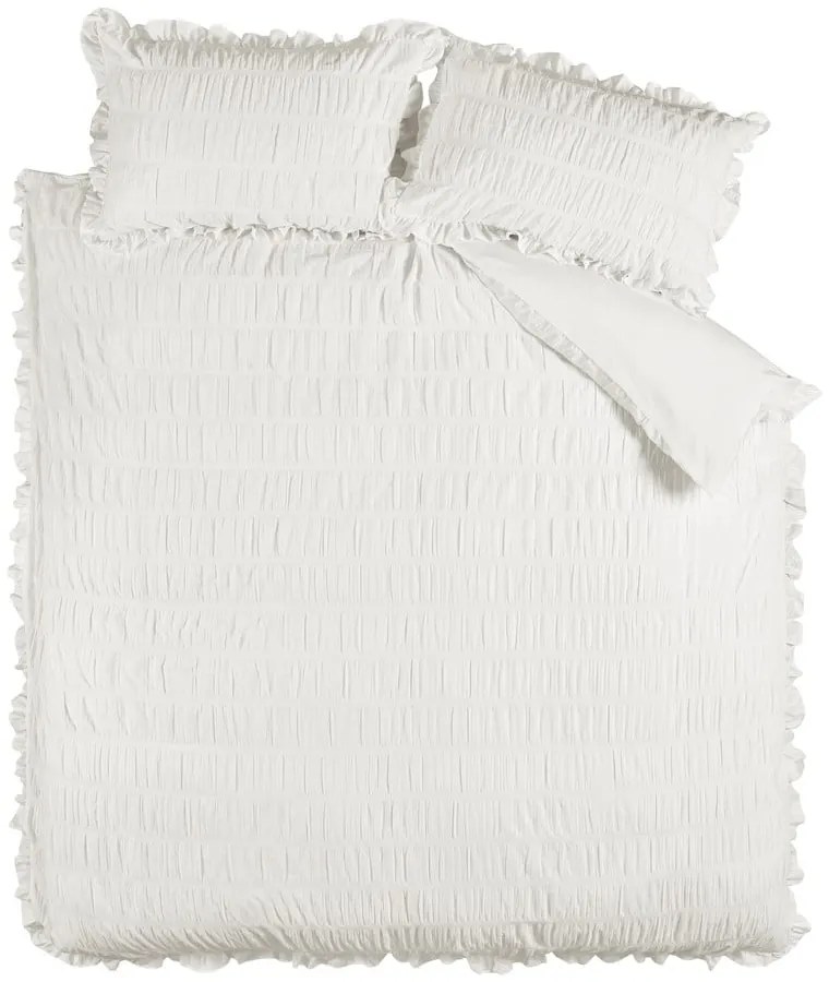 Lenjerie de pat albă din țesătură crep pentru pat dublu, extinsă 230x220 cm Seersucker Frill – Catherine Lansfield