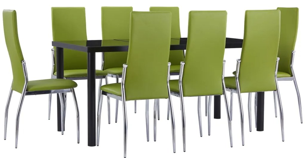 3053050 vidaXL Set mobilier de bucătărie, 9 piese, verde, piele ecologică