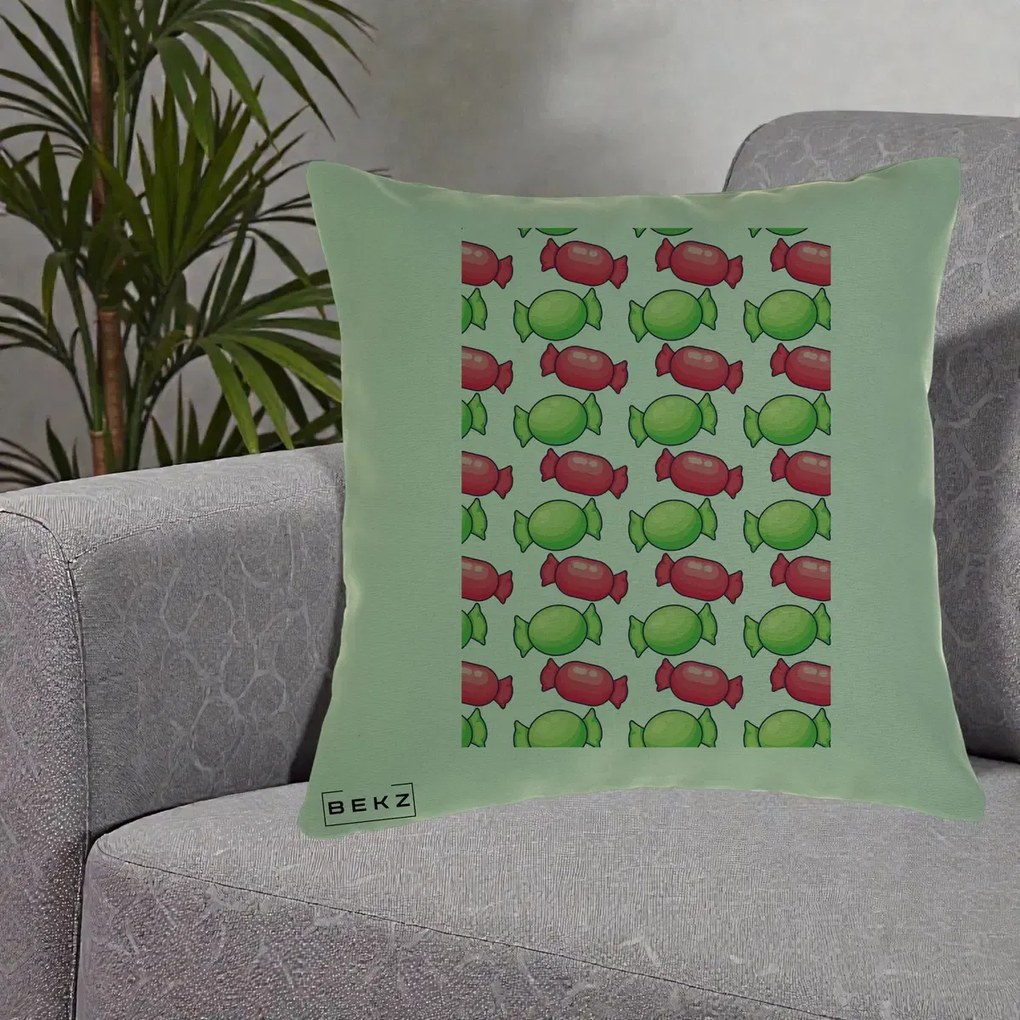 Perna Decorativa Bomboane Craciun Pattern, 40x40 cm, Verde, Husa Detasabila, Perna Inclusa, BEKZ®