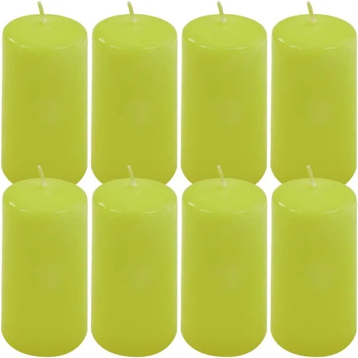 Set de lumânări cilindrice, 10 cm, Ø 5 cm, verde deschis, 8