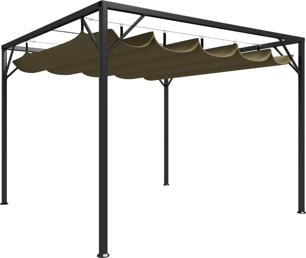 vidaXL Pavilion grădină, acoperiș retractabil gri taupe 3x3 m 180 g/m²