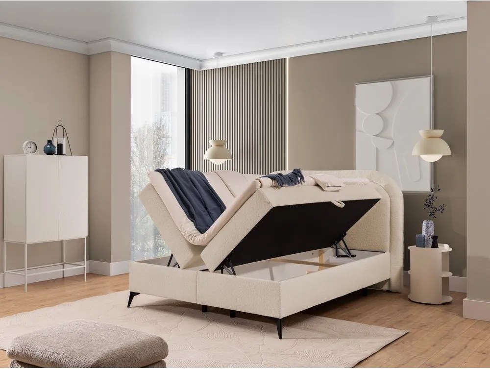 Pat boxspring bej cu spațiu de depozitare 160x200 cm Ornes – Ropez