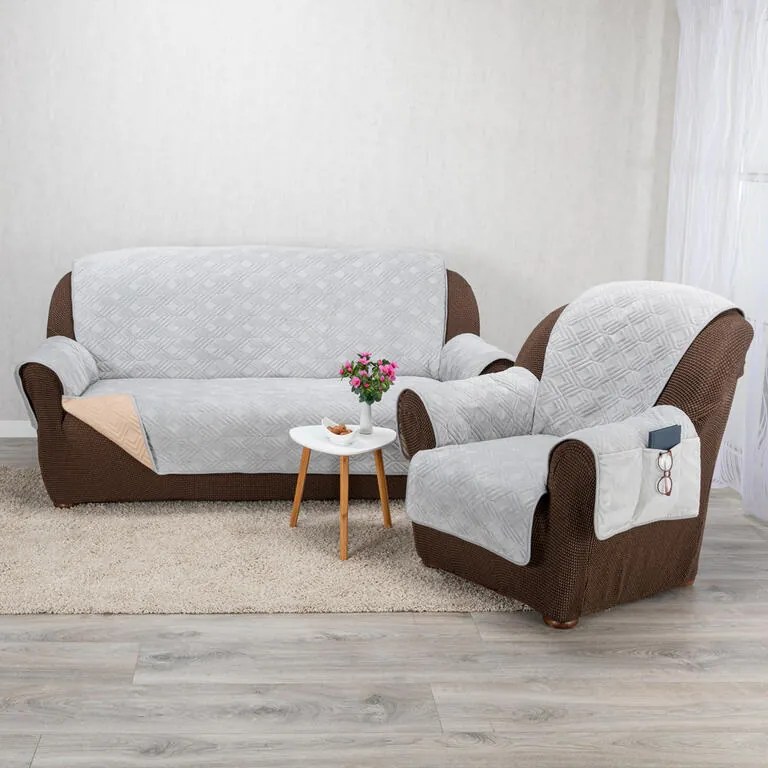 Cuverturi cu brațe CRYSTAL gri fotoliu triplu - șezut 170 cm