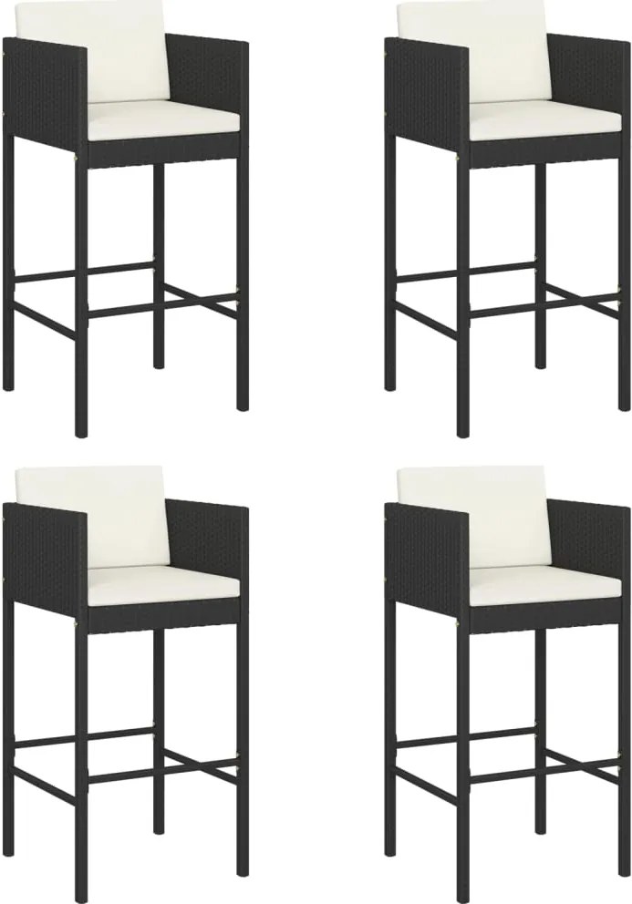 vidaXL Scaune de bar cu perne, 4 buc., negru, poliratan