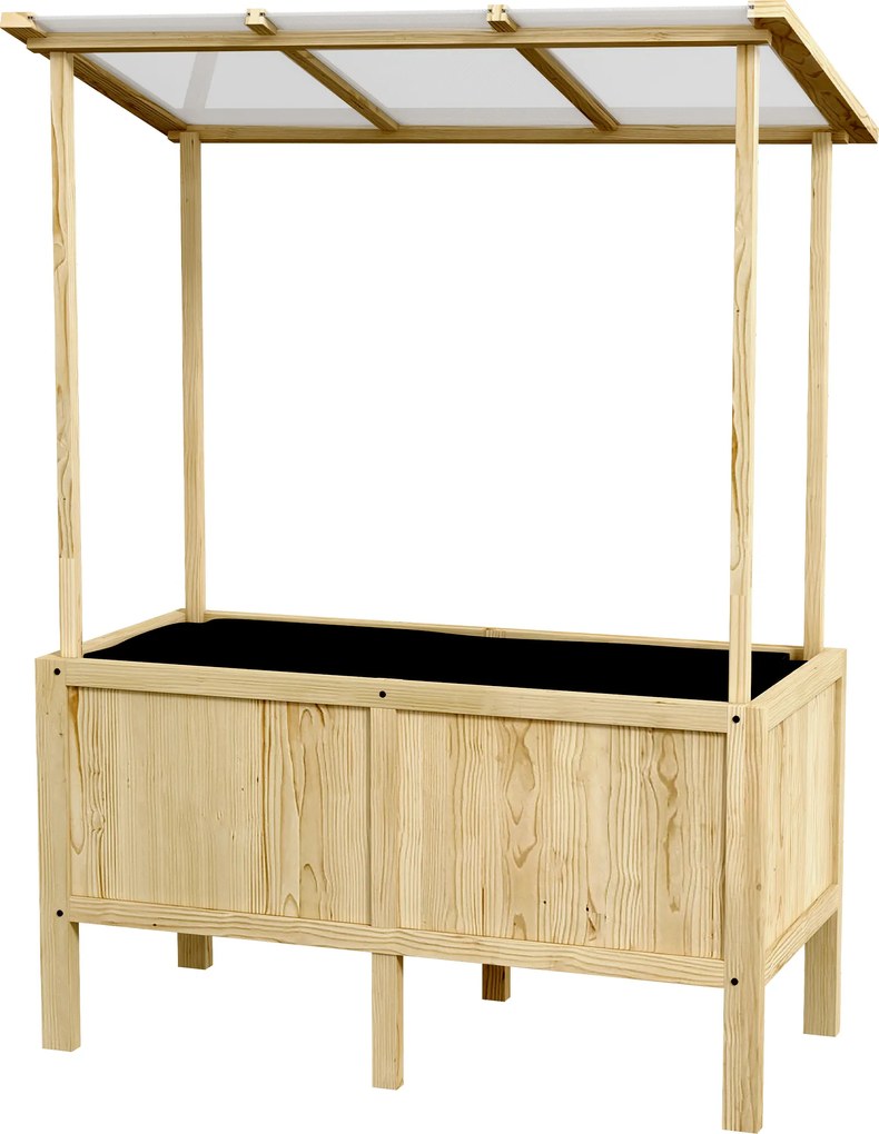 Outsunny Jardinieră înălțată cu acoperiș, orificii de drenaj, căptușeală din material nețesut, rezistentă la intemperii, lemn de brad, 110x60x152 cm | Aosom Romania