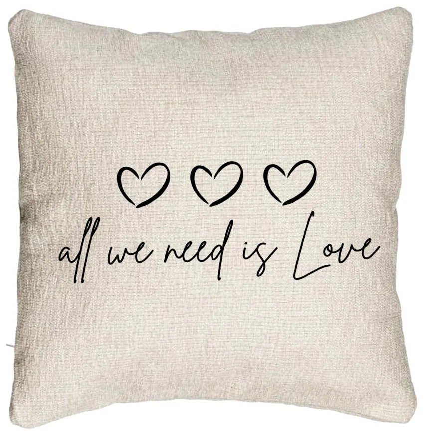 Perna Decorativa Canapea, Model All we need is Love, 40x40 cm, Cu fermoar