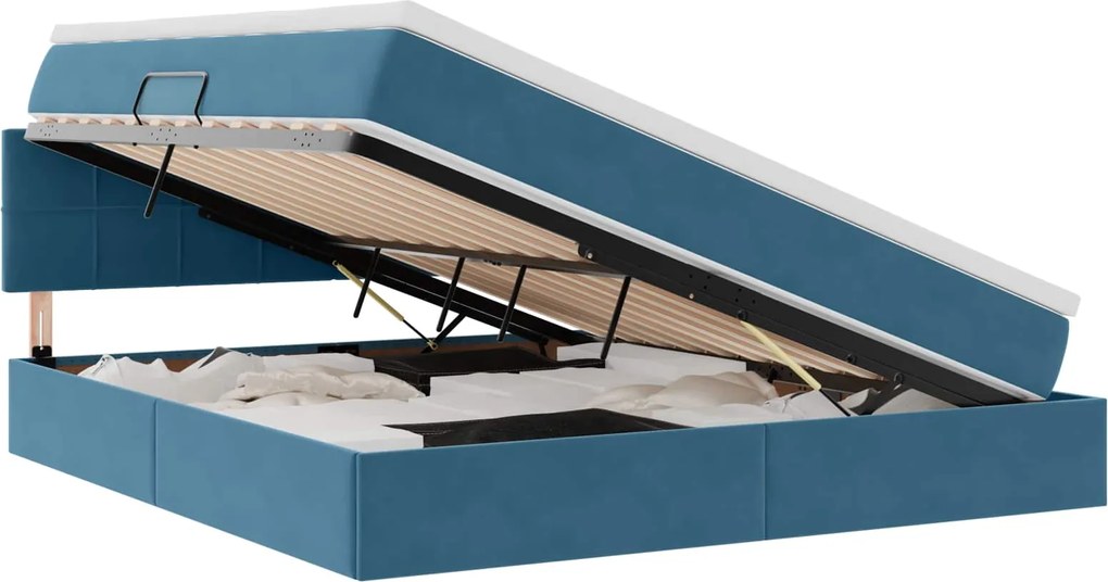 vidaXL Pat cu storage cu saltea Albastru închis 160 x 200 cm Catifea