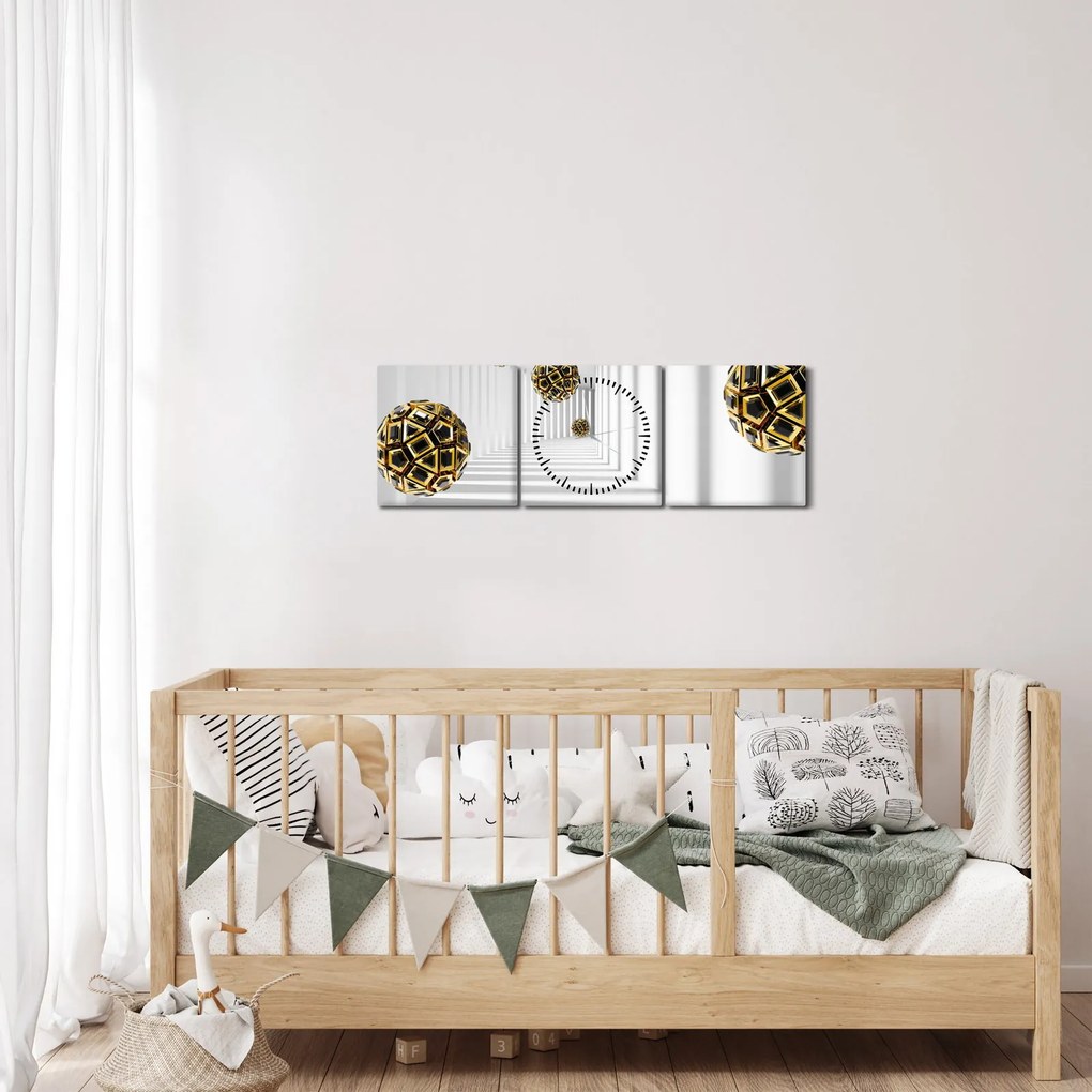 Tablou abstract cu mingi de fotbal (cu ceas) (90x30 cm)