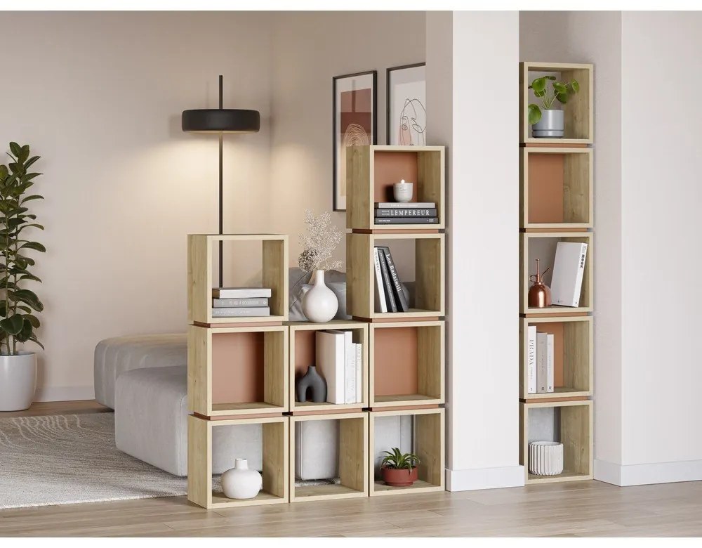 Bibliotecă cărămizie/în culoare naturală cu aspect de lemn de stejar 32x167 cm Lofty – Marckeric