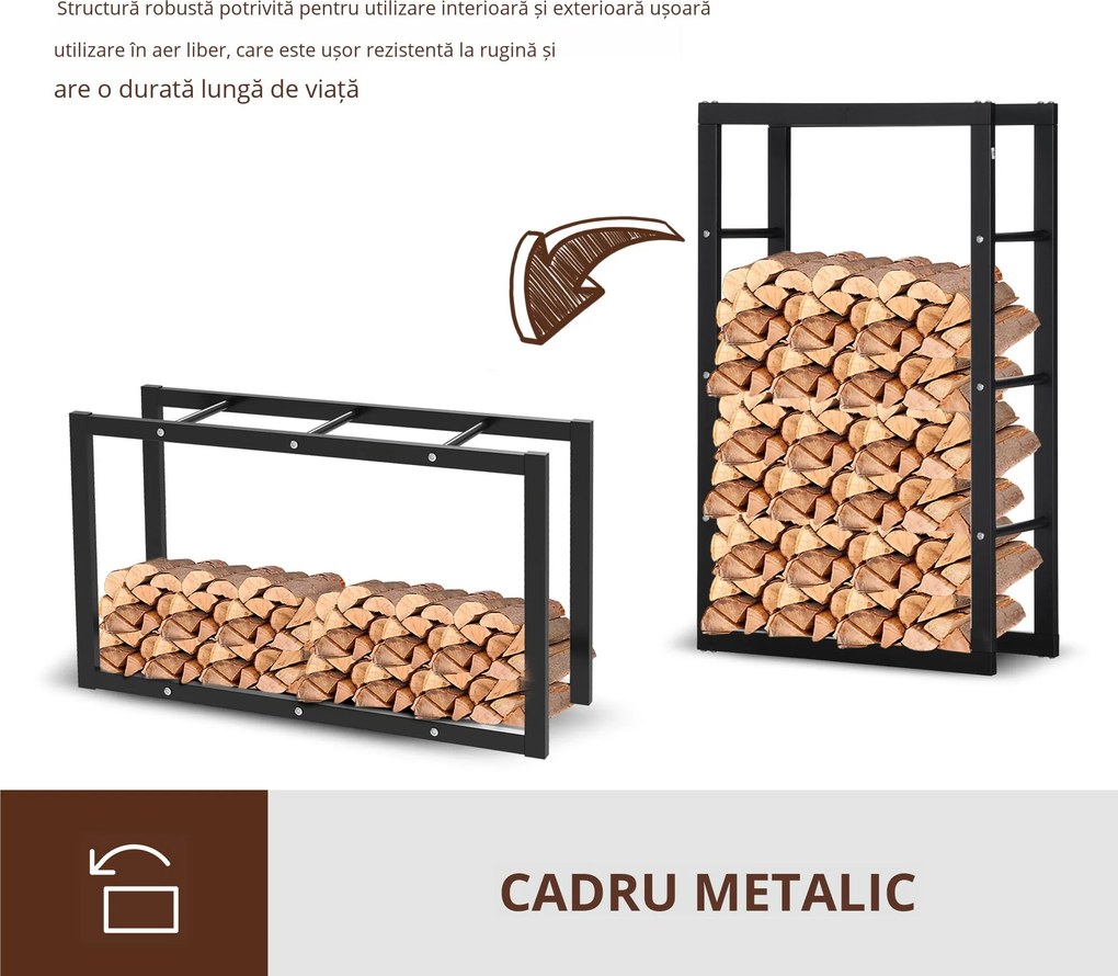 Suport pentru lemn pentru casa si gradina din fier negru, design modern si elegant 60×25×100cm HOMCOM | Aosom Romania