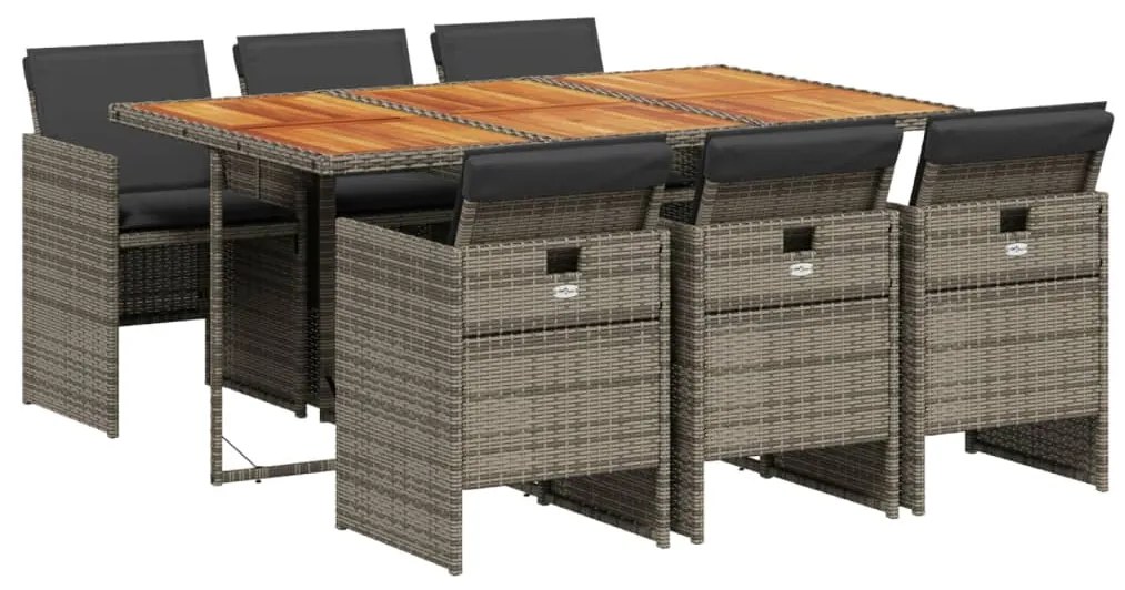 3210554 vidaXL Set mobilier de grădină cu perne, 7 piese, gri, poliratan