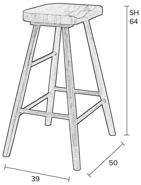 Scaun de bar negru din lemn masiv de stejar 64 cm Vander – White Label