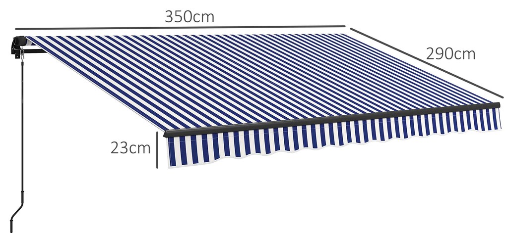 Outsunny Șuncă de soare Markiză Terasă, inclusiv Manivelă, rezistent la intemperii, 350 cm x 290 cm, Albastru + Alb | Aosom Romania