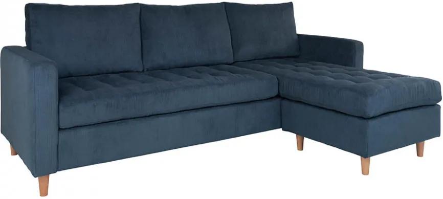 Canapea cu colt albastra din poliester si lemn de fag 219 cm Firenze Corduroy Right House Nordic