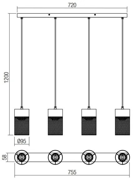Lustră pe cablu STEM 4xE27/42W/230V Redo 01-3143