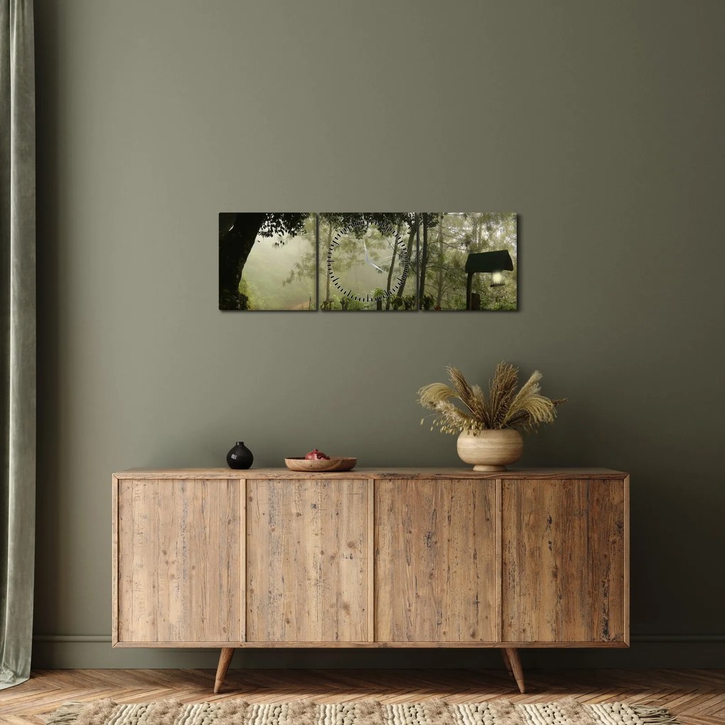 Tablou cu ceața de dimineața (cu ceas) (90x30 cm)