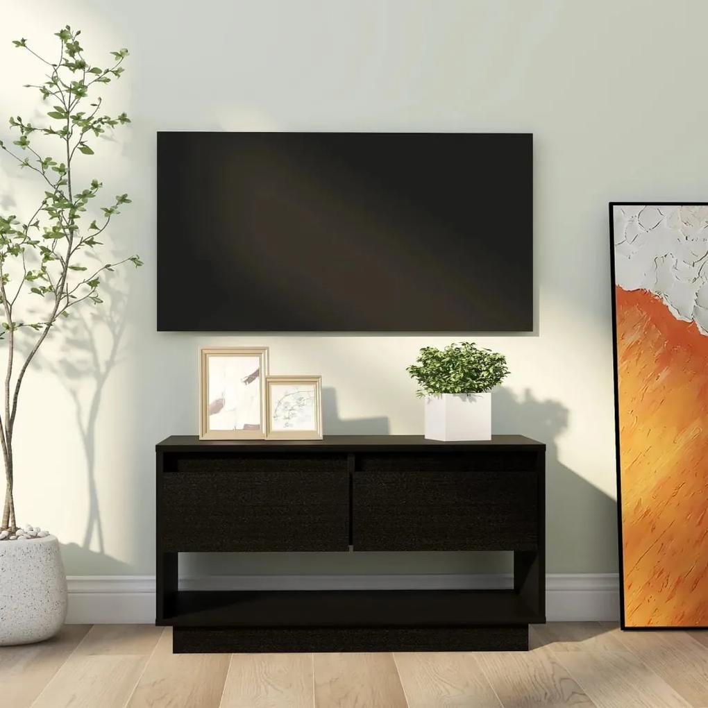 Comoda TV, negru, 74x34x40 cm, lemn masiv de pin