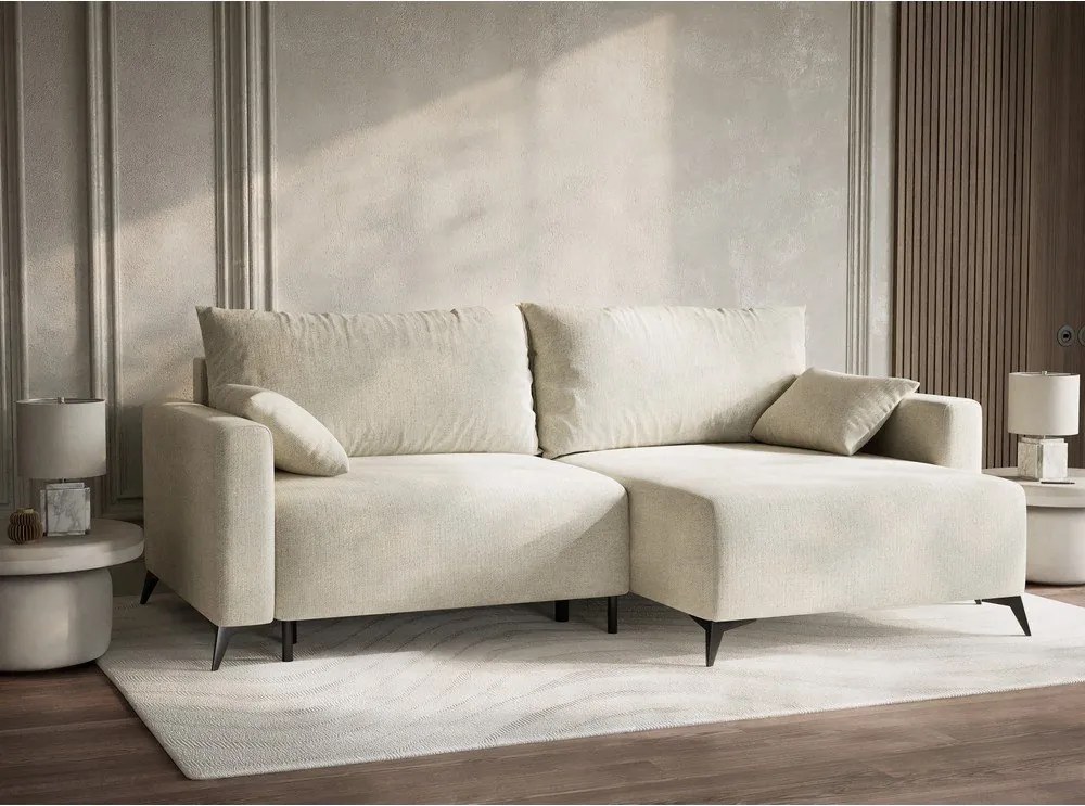 Colțar crem extensibil/cu spațiu de depozitare cu tapițerie din chenille (cu colț pe partea dreaptă/cu șezlong) Leon – Maison de Rêve