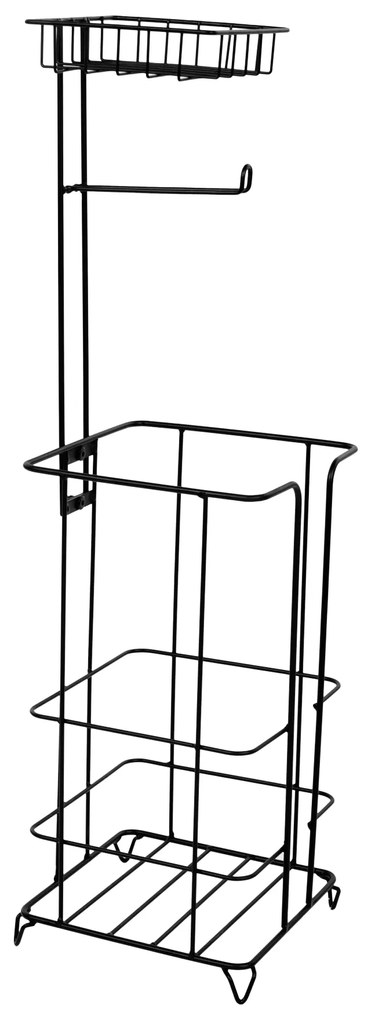 Suport hârtie igienică cu raft, metal/negru, MERDO