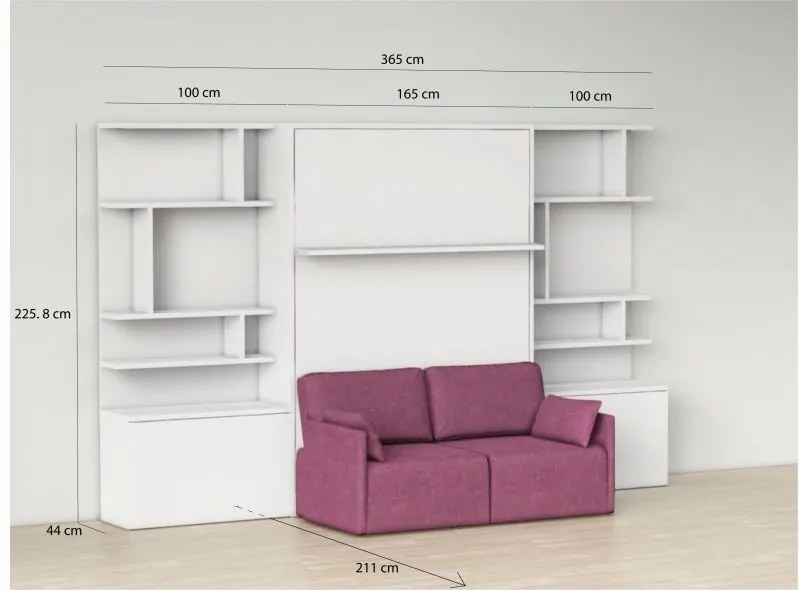 Set pat rabatabil dublu cu somiera, canapea 3 locuri si 2 biblioteci - royal big bookcase set (150x200)