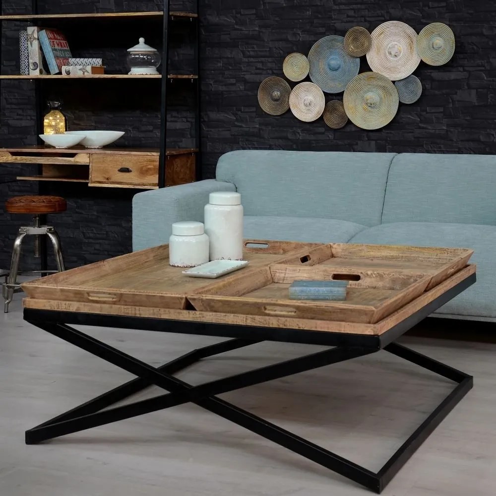 Masuta design industrial-vintage cu 3 tavi detasabile Berwick DZ-94972