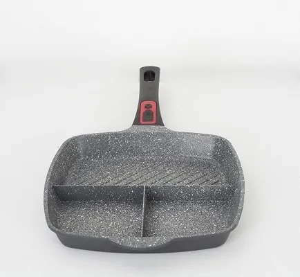 Tigaie grill 3in1 Zilan ZLN3352, 28 cm, Material aluminiu, Interior granit, Maner soft touch detasabil, Compatibil inductie