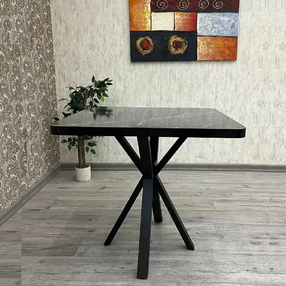 Masa de bucatarie din MDF patrat, marmurat negru,texturata, Homs 80x80X75 cm