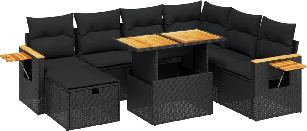 vidaXL Set mobilier de grădină cu perne, 8 piese, negru, poliratan