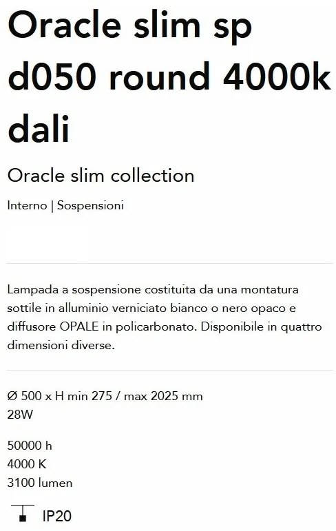 Lustra LED suspendata Oracle slim sp d050 round 4000k dali BK