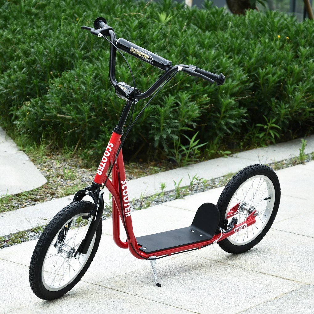 HOMCOM Trotinetă pentru copii +5 ani, trotinetă cu 2 roți, cu ghidon reglabil pe înălțime, 2 anvelope pneumatice din cauciuc, frână dublă, capacitate 100 kg, 139x58x90-96 cm, Roșu | Aosom Romania