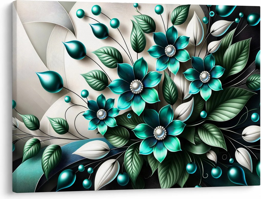 Tablou - Flori turcoaz 3D (70x50 cm)