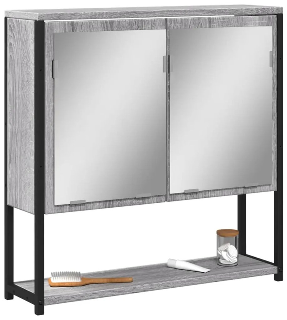 vidaXL Dulap de baie cu oglindă gri sonoma 60x16x60 cm lemn compozit